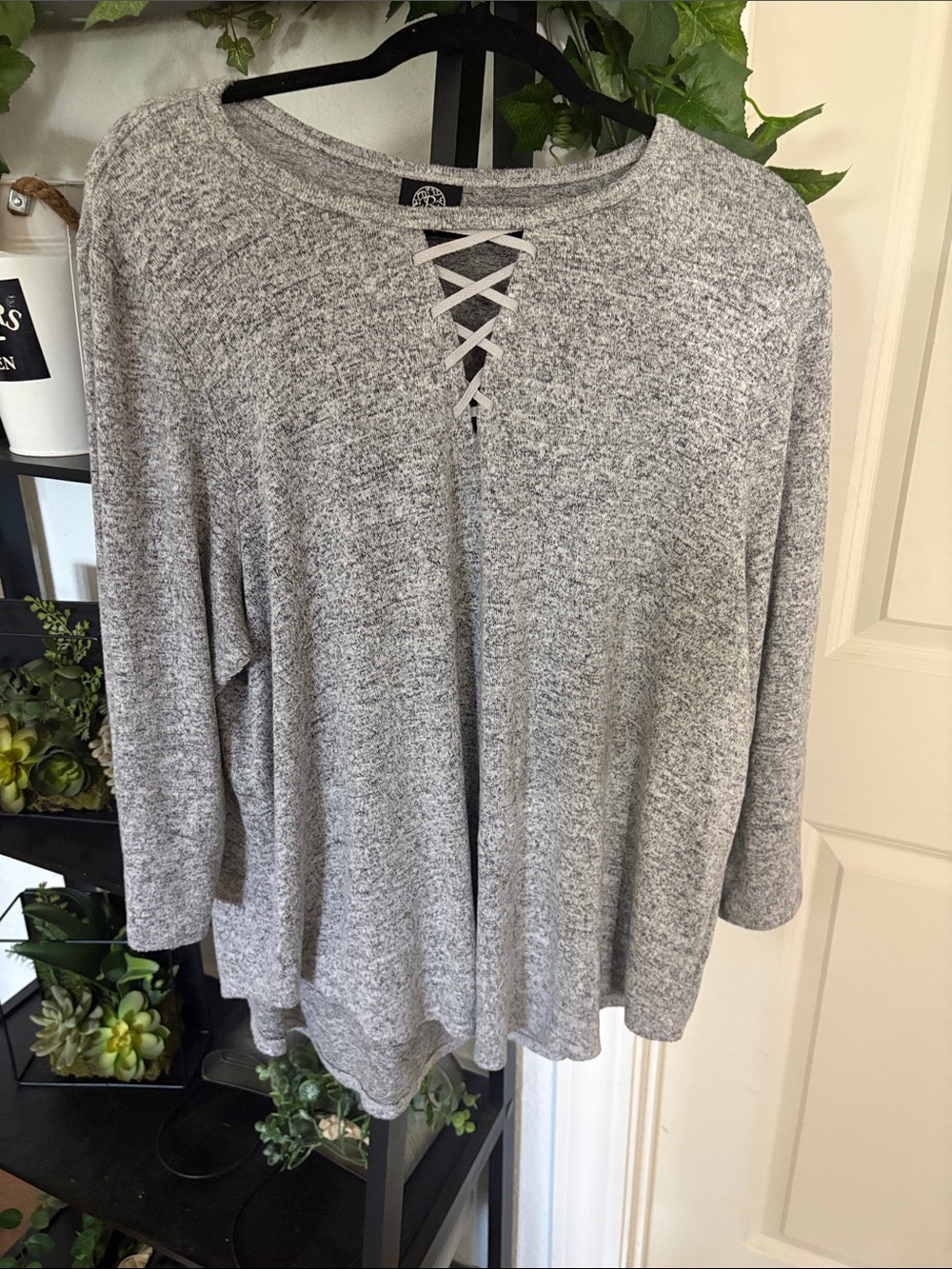 bobeau Heather Gray Lace-Up Knit Tunic